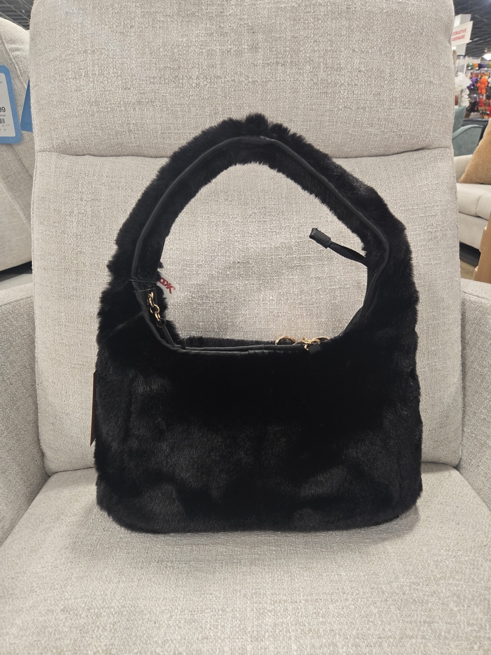 Juicy Couture Black Faux Fur Shoulder Bag with Gold-Tone Accents
